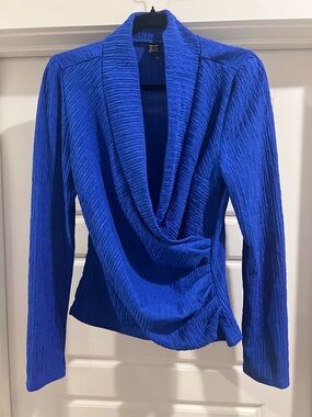 SHEIN Royal Blue Draped Shawl Collar Long Sleeve Blouse